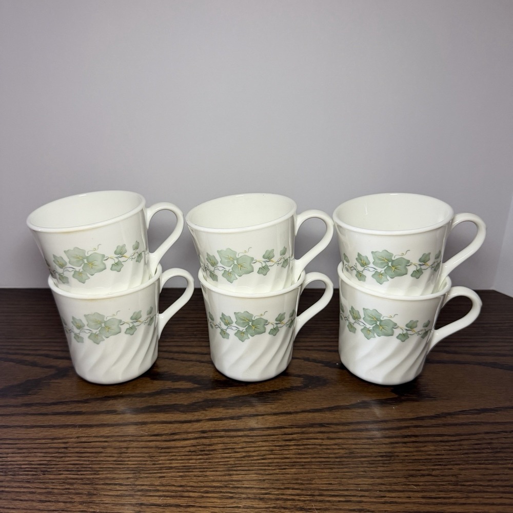 Vintage Corning Ware Corelle Callaway Ivy Scalloped Coffee Tea Cups - Lot Of 6